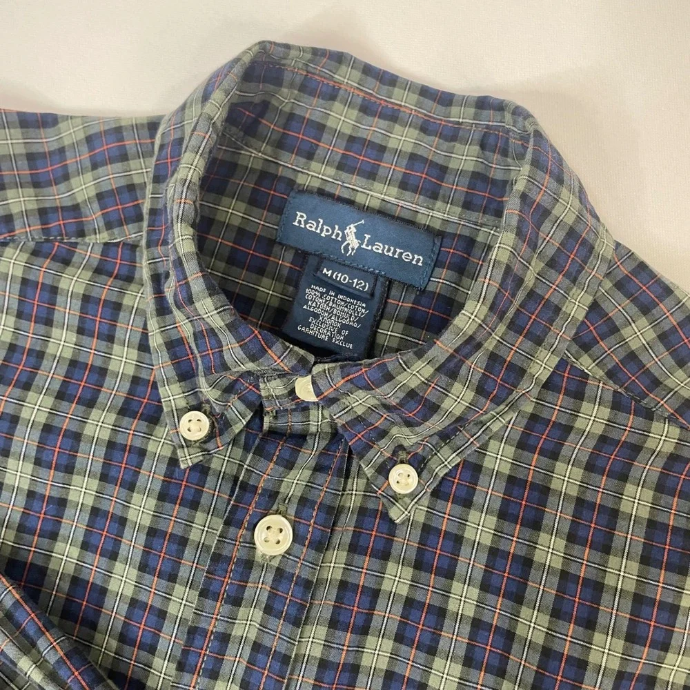 Ralph Lauren Plaid Button Down Shirt Long Sleeve Green Blue Casual Size‎ M 10/12